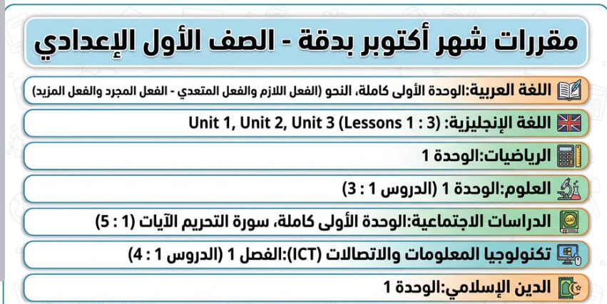 مقررات شهر أكتوبر 2027 لجميع المراحل والصفوف الدرا